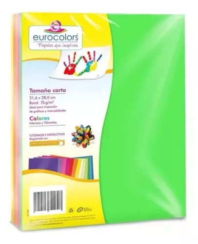 Paquete 100h Eurocolor Arco Iris Intensos Tamaño Carta