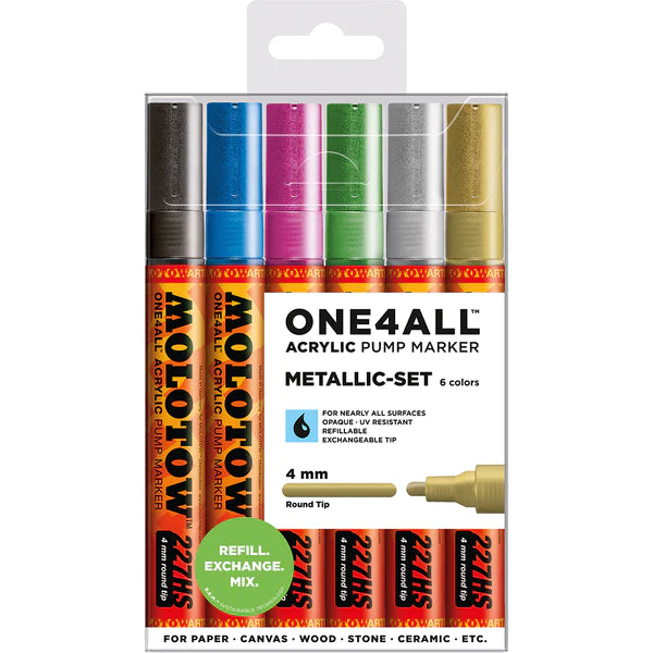 Set 6 Marcadores Molotow 2mm ONE4ALL Recargables Acrílico