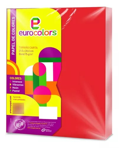 100 Hojas Colores Tamaño Carta Eurocolors Color Rojo
