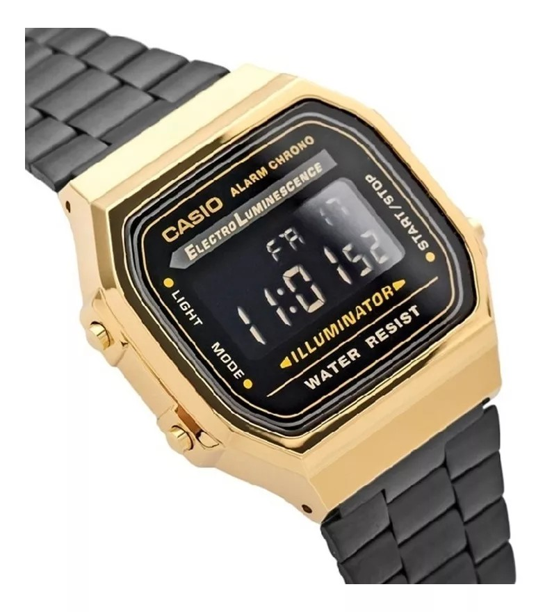 Reloj Digital Casio Acero Inoxidable Color Negro/Dorado A168wegb-1b