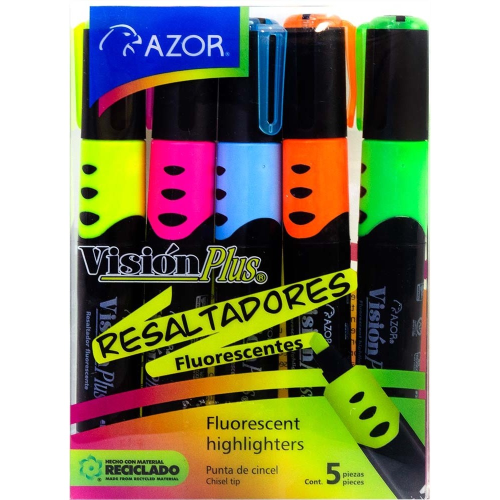 Marcatextos Azor de Colores Fluorescente Cincel Vision Plus 5 Piezas Elegir Color