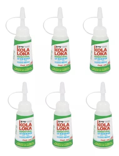 Paquete 6/u Pegamento Industrial Kola Loca Vis/2000 20gr