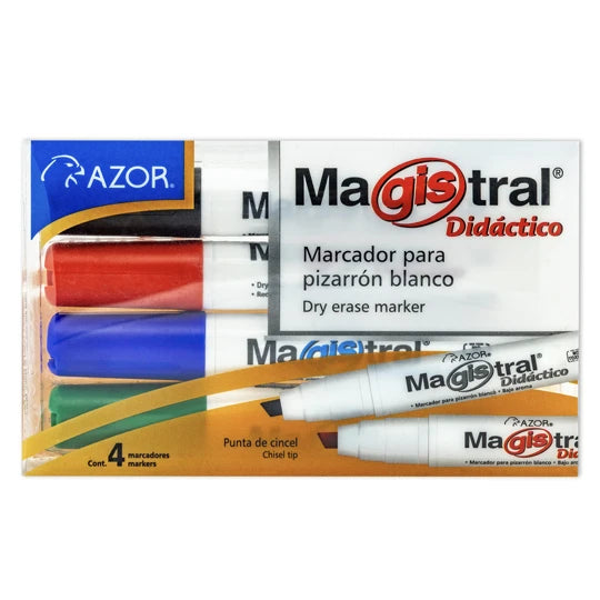 Marcadores Azor para Pizarrón Blanco 6mm Magistral Didactico 4 Piezas