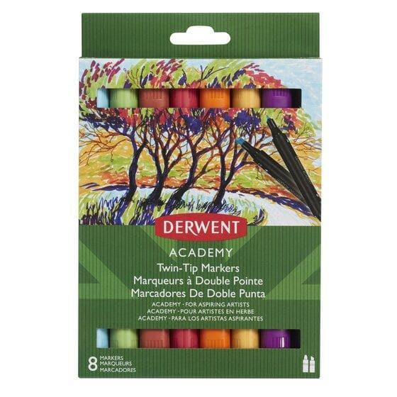 Derwent academy - Marcadores de doble punta cincel 8 piezas