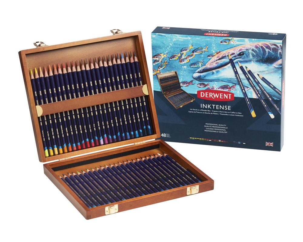 Derwent - Set de madera con 48 lápices de colores inktense #2300151
