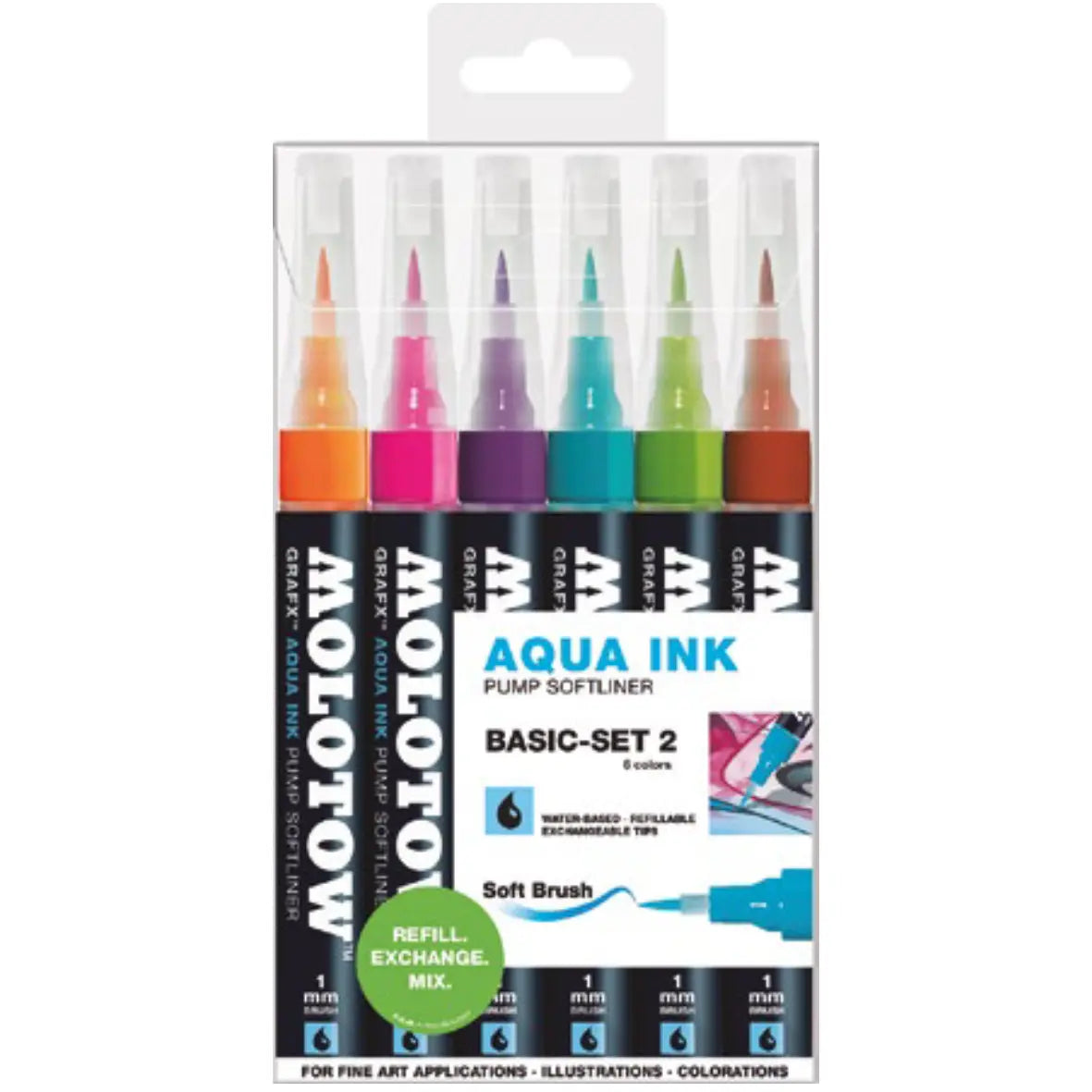 Molotow 200471 Set 6 Pennarelli Grafx UV, Punta A Pennello 1mm, Colori Fluorescenti E Invisibile - 2