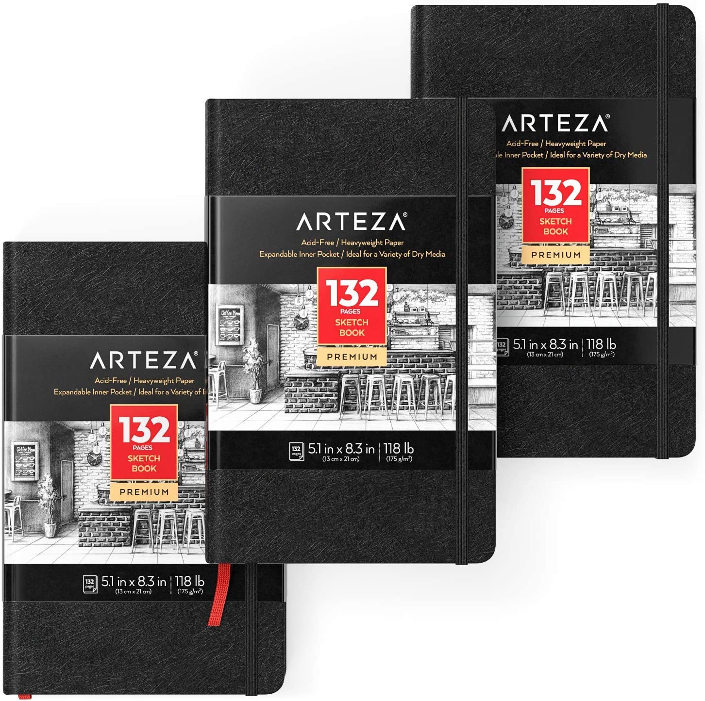 Set 3 Sketchbook Cuaderno Dibujo 132 Hojas Gris 14x21 Arteza