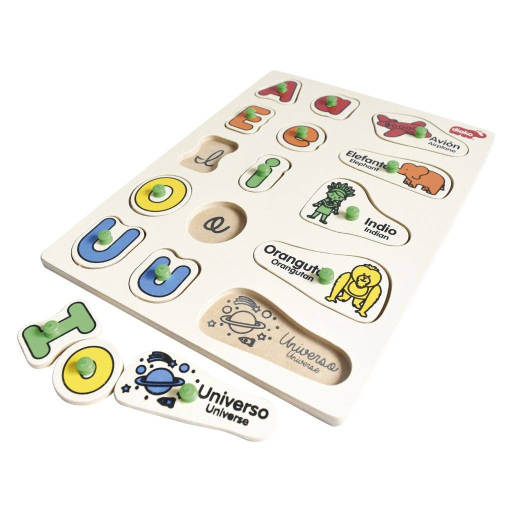 Rompecabezas Vocales Madera Letras Ingles Español Diako