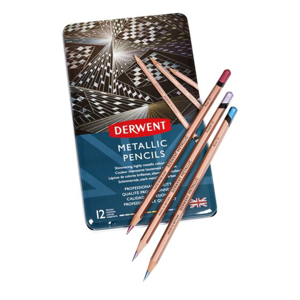 DERWENT - Caja metálica con 12 lápices metálicos