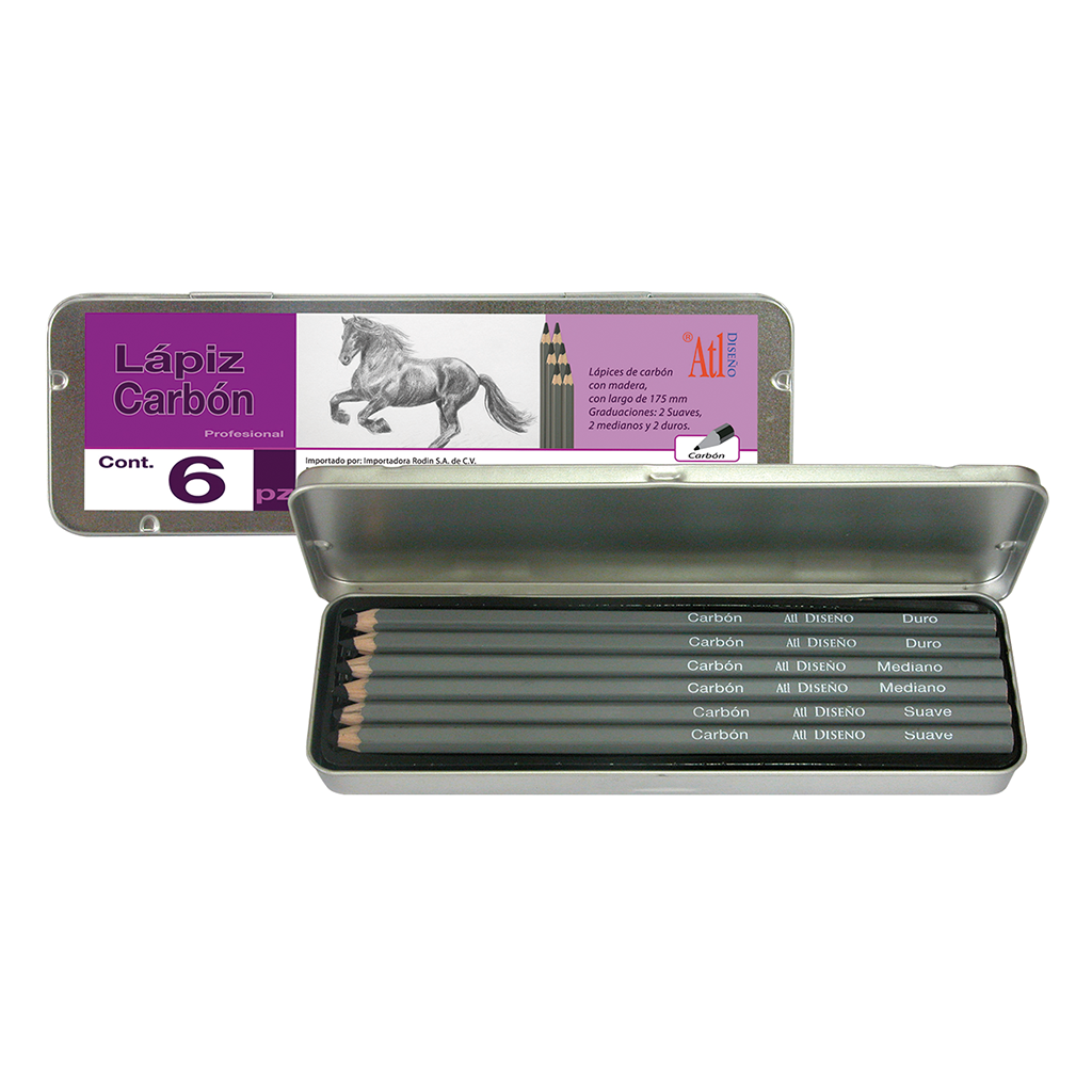 ATL - Set metálico con 6 lápiz carbón