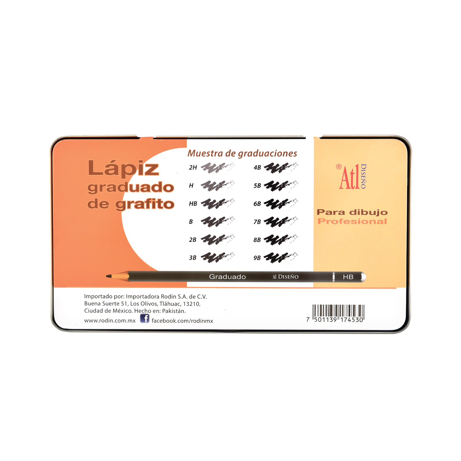 ATL - Estuche metálico con 12 lápices graduados de grafito