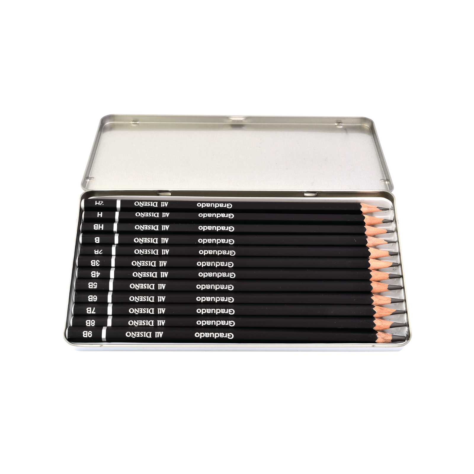 ATL - Estuche metálico con 12 lápices graduados de grafito