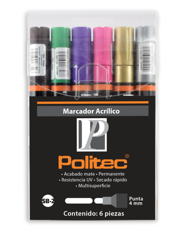 POLITEC -  Set con 6 marcadores acrílicos punta 4mm