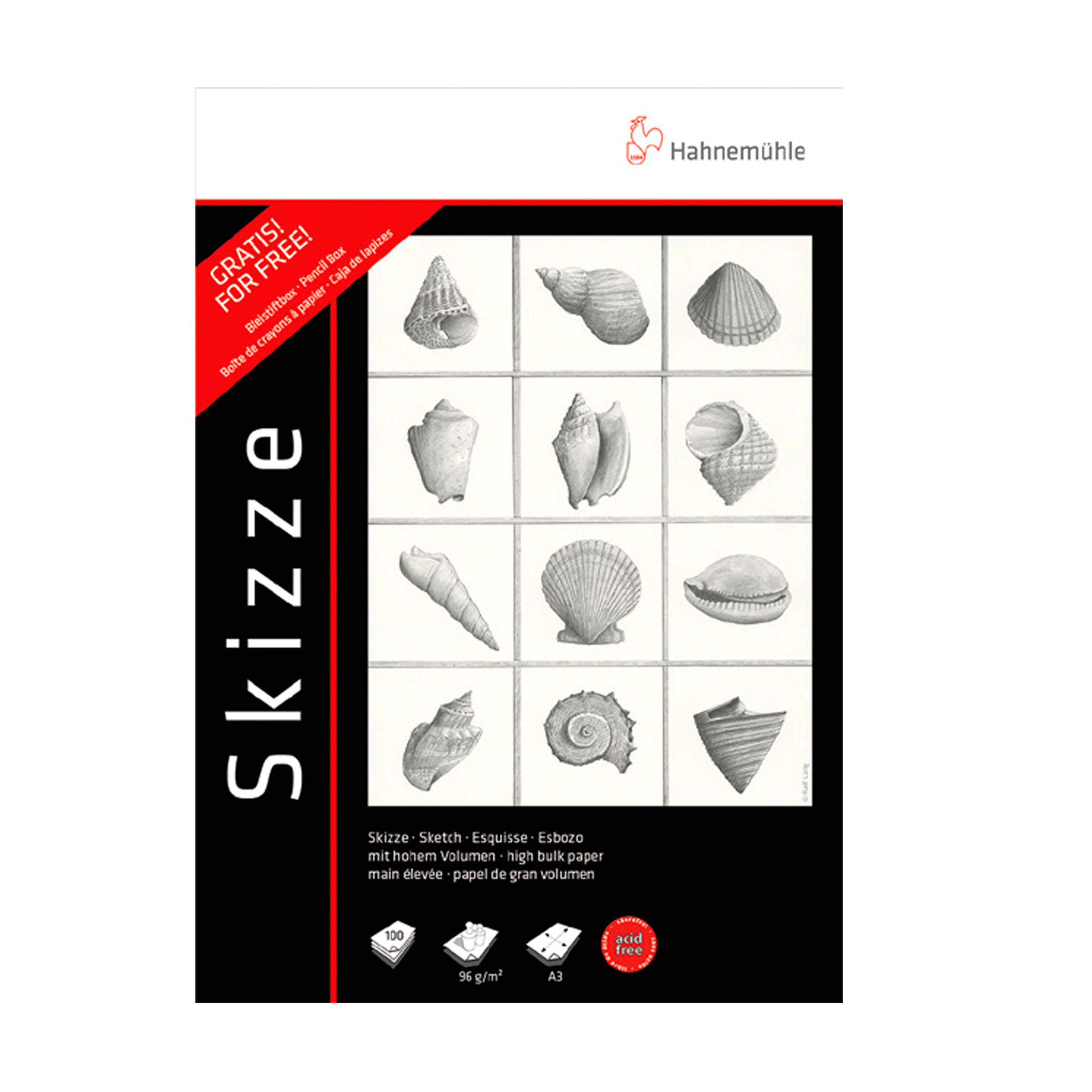 Block Dibujo Sketchbook A3 100 Hojas + Caja Lápices Diseño