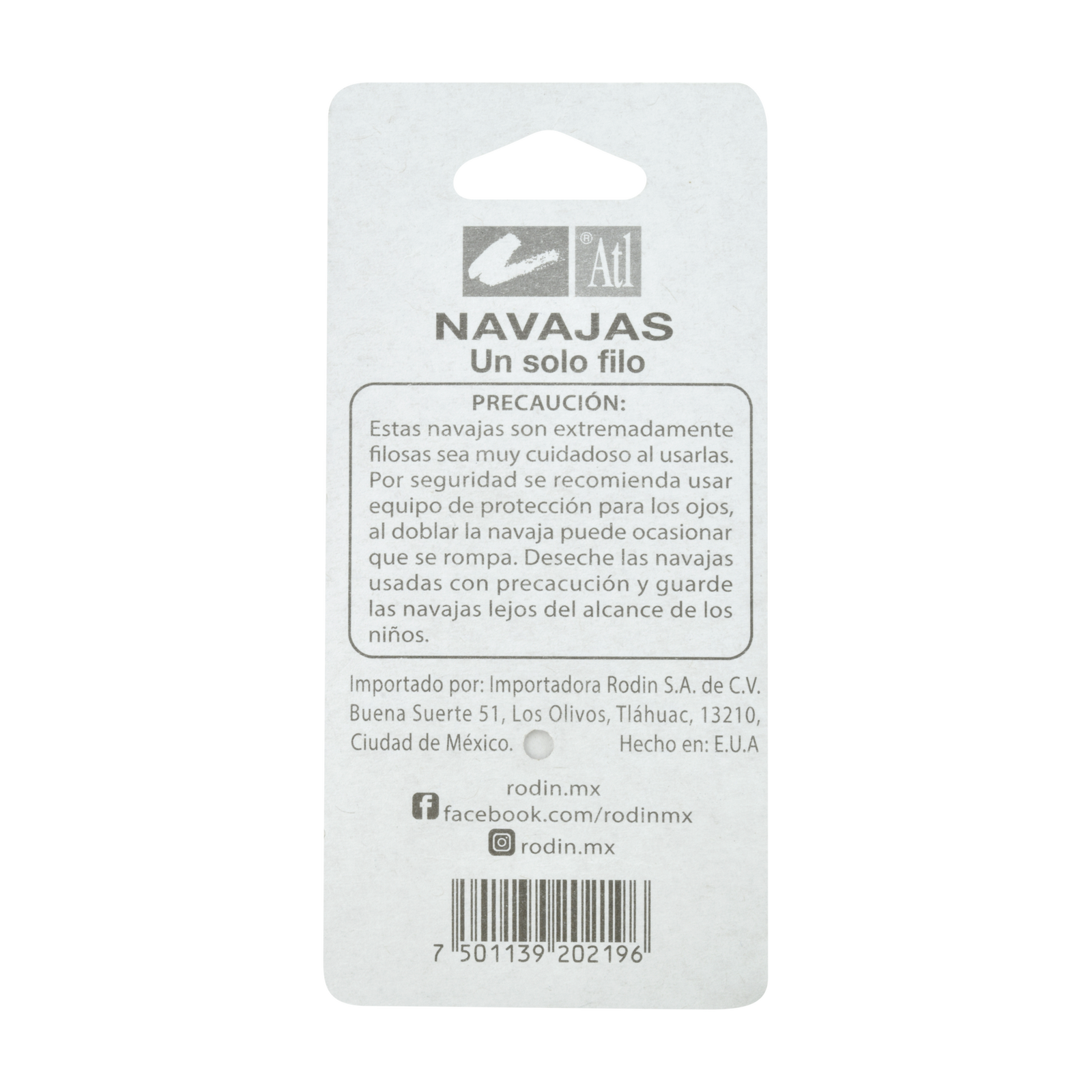 ATL - EMPAQUE CON 6 NAVAJAS DE UN SOLO FILO