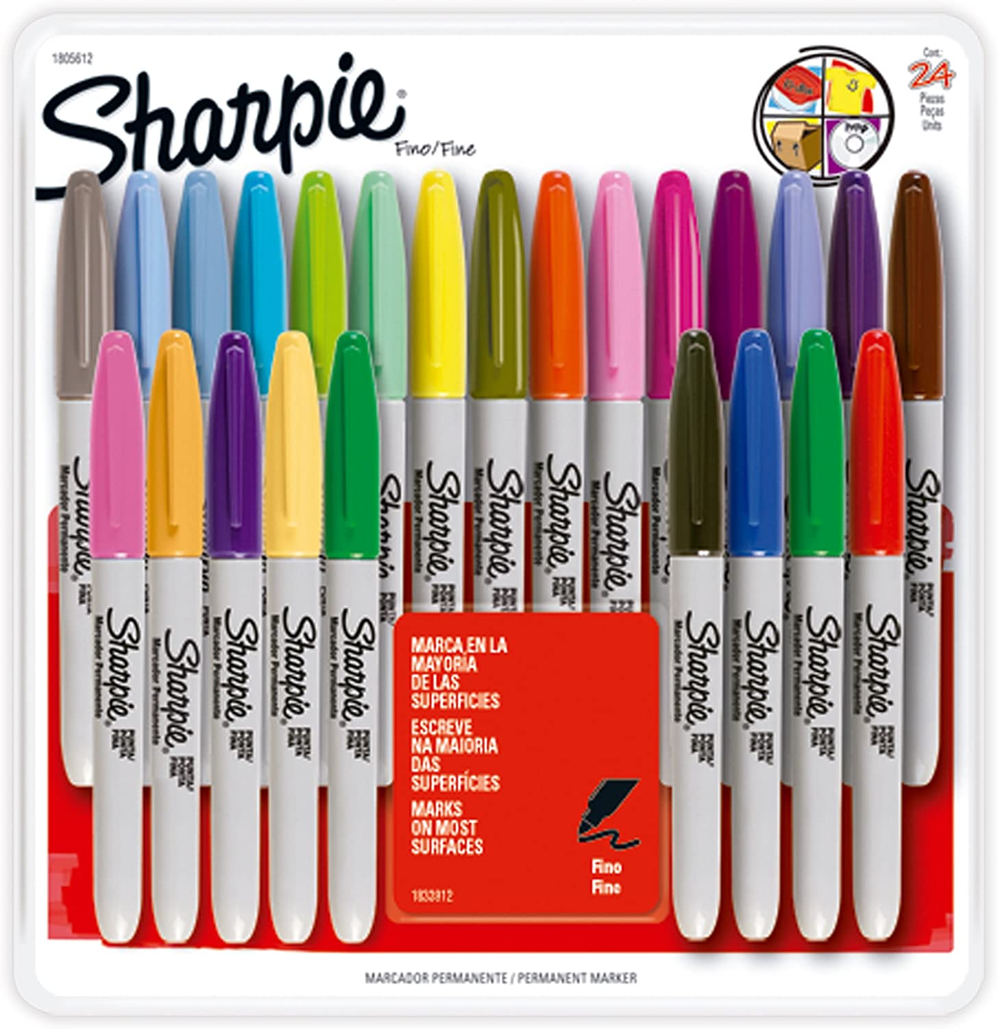 Marcador permanente Sharpie colores surtidos 24 piezas 1805612 - MarchanteMX