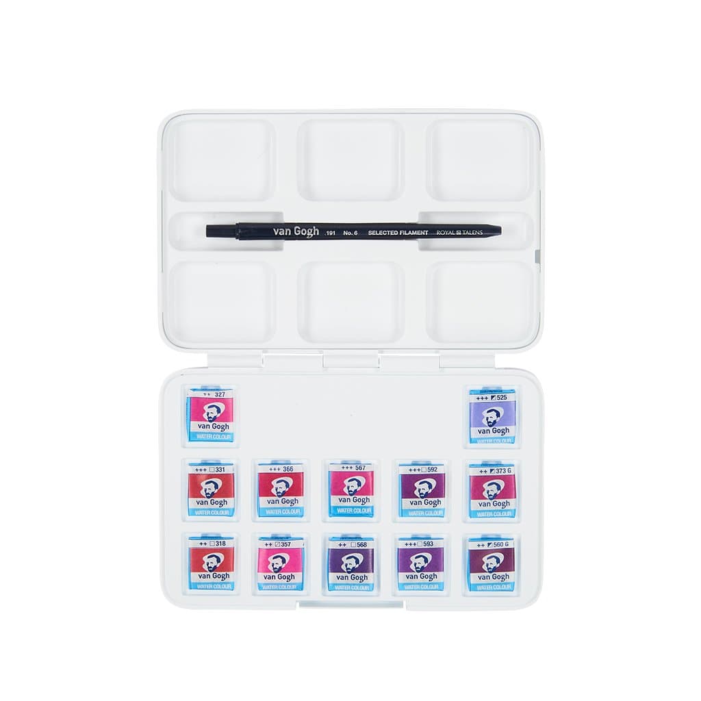 Van Gogh - Set acuarela 12 pastillas rosas y violetas + pincel