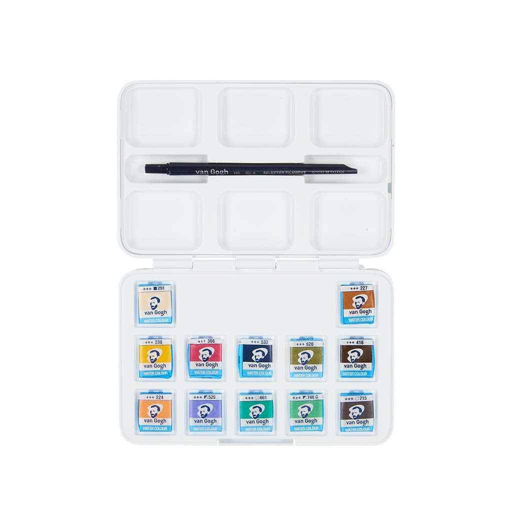 Van Gogh - Set acuarela 12 pastillas tonos tenues + pincel