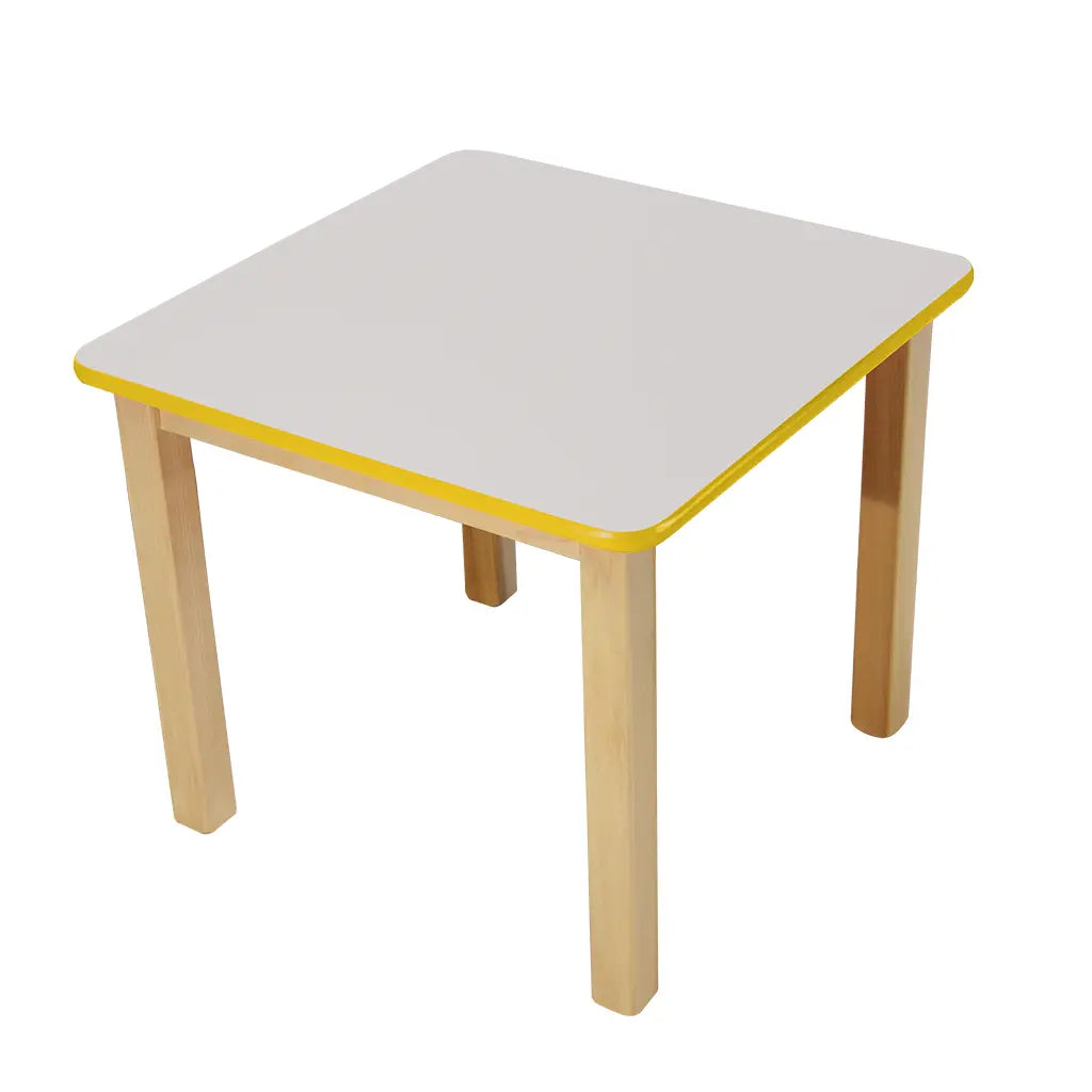MESA CUADRADA BLANCA FILO AMARILLO - Diako