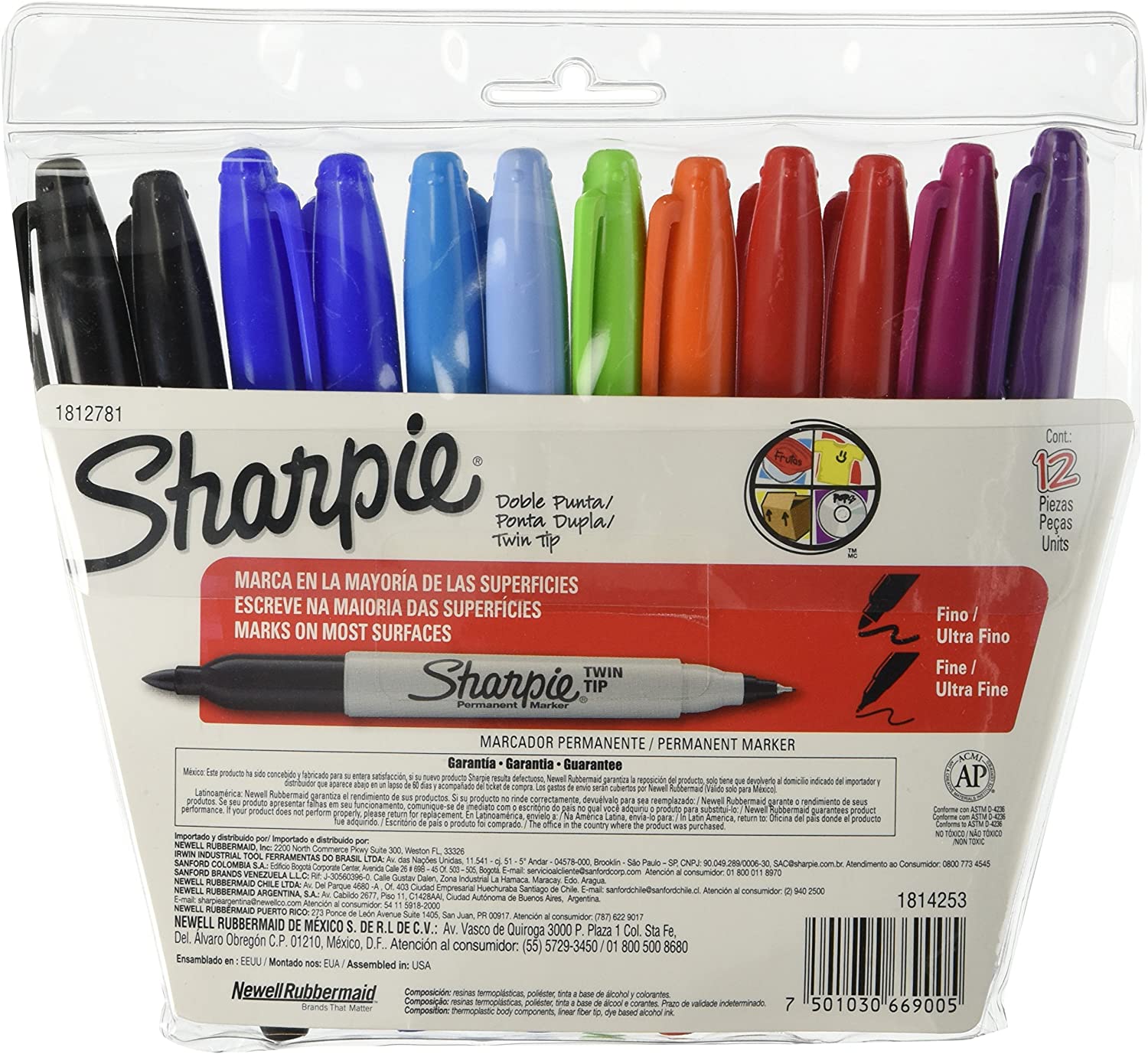 Marcador Permanente Sharpie Doble Punta Colores Surtidos 12 piezas 1812781 - MarchanteMX