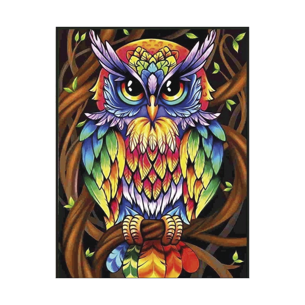 ARTE DIAMANTE BÚHO DE COLORES 40X50