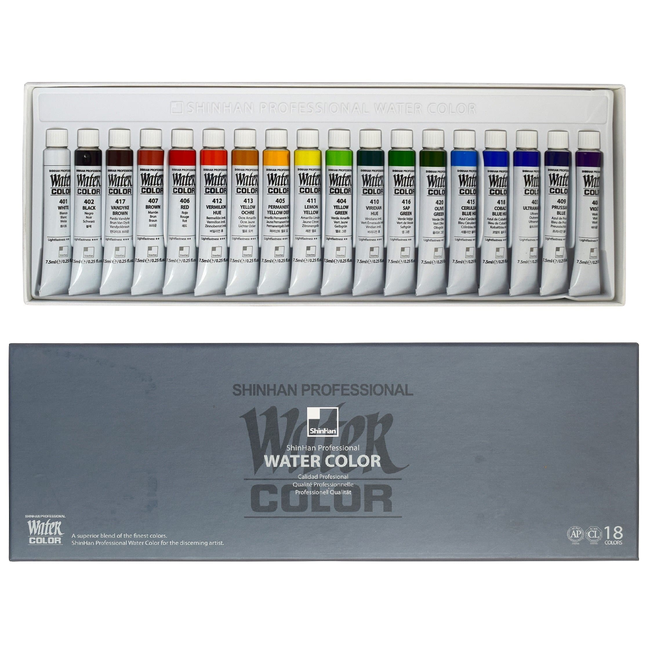 SHIN HAN - Set profesional acuarela con 18 tubos de 7.5 ml