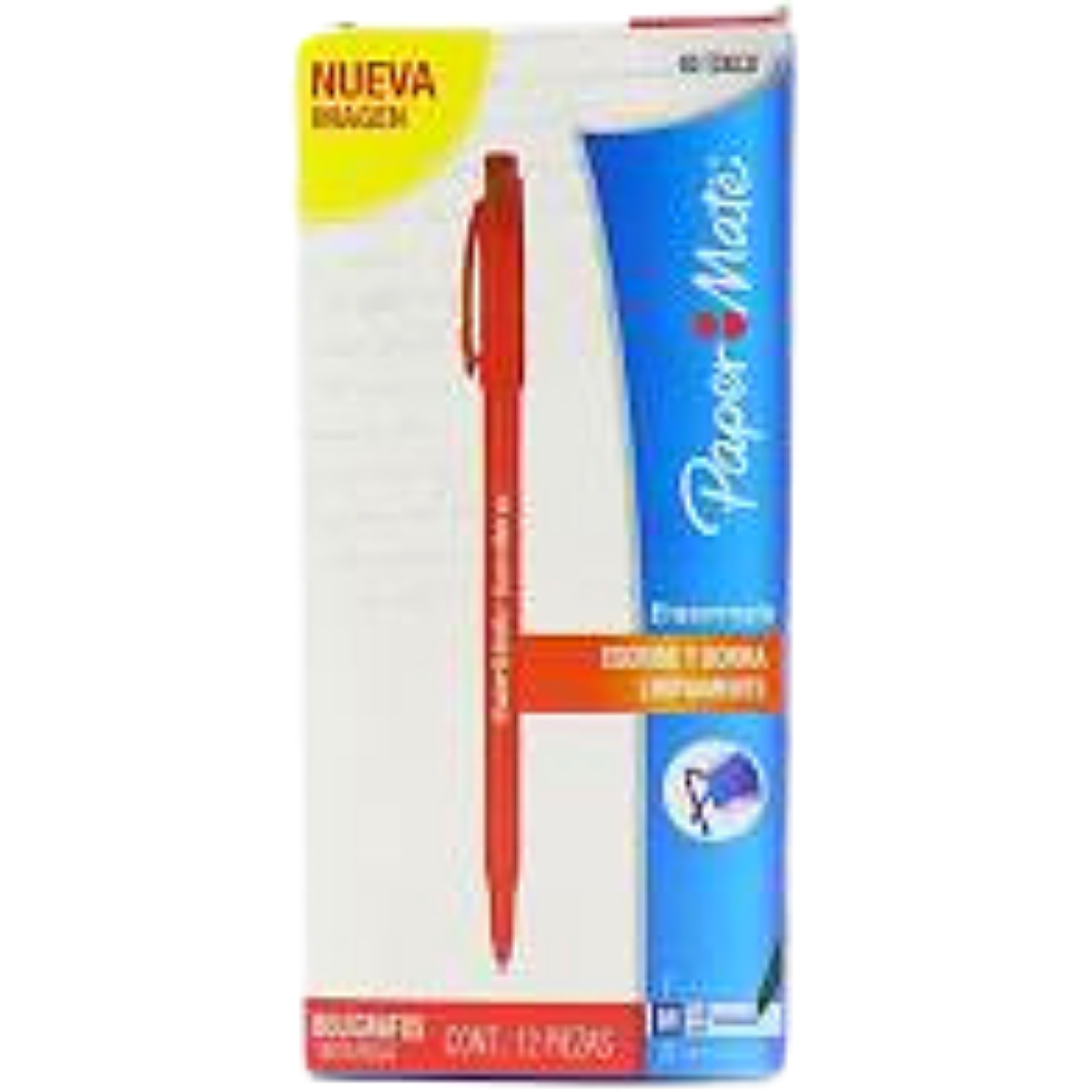 Bolígrafo Paper Mate Eraser Tinta Roja 12 piezas - MarchanteMX