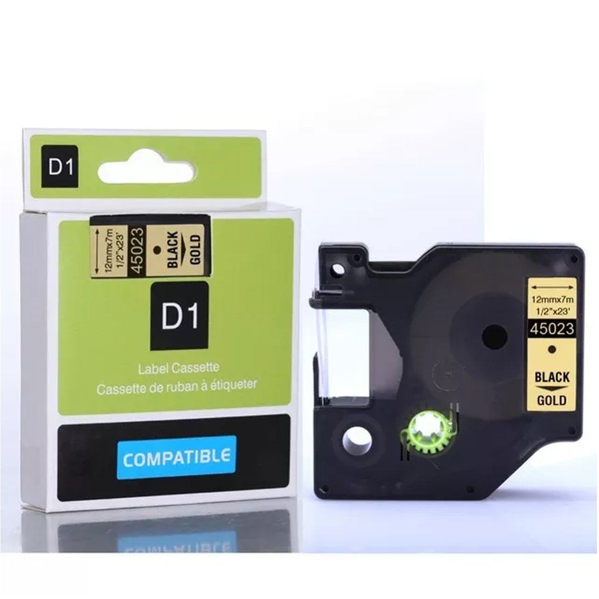 Cinta Rotuladora Dorada en Tinta Negro 12mm x 7m 45023 - MarchanteMX