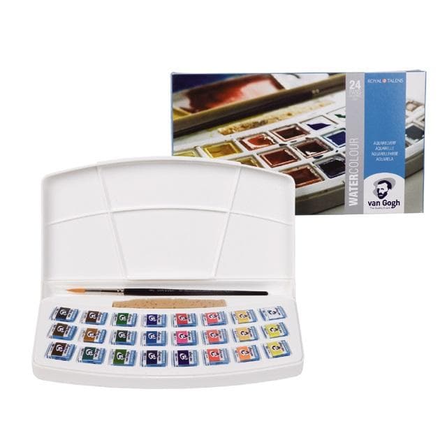 Van gogh - Set acuarela 24 medias pastillas + pincel + esponja - 20hp8624