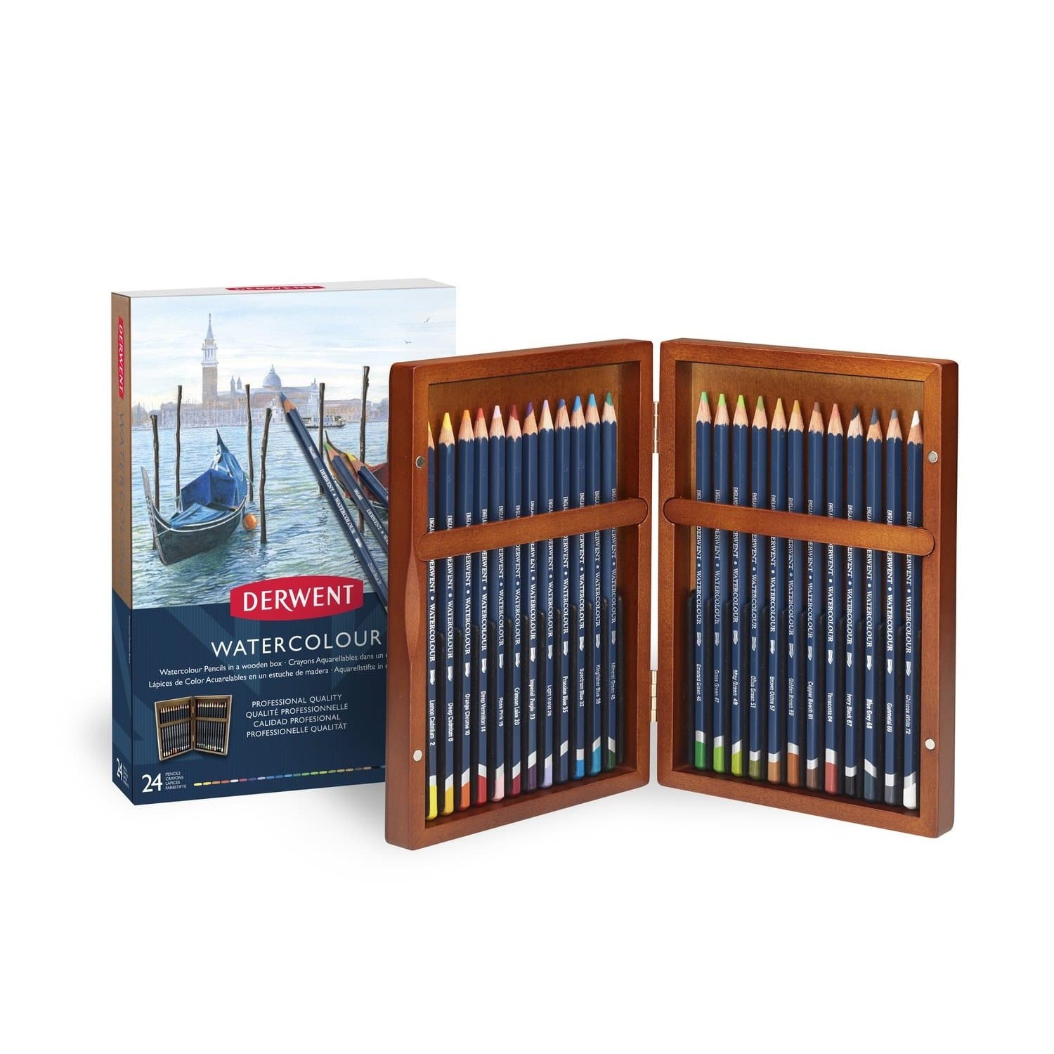 Derwent - Estuche de madera con 24 lápices de colores acuarelables no.2300152 colección de regalo