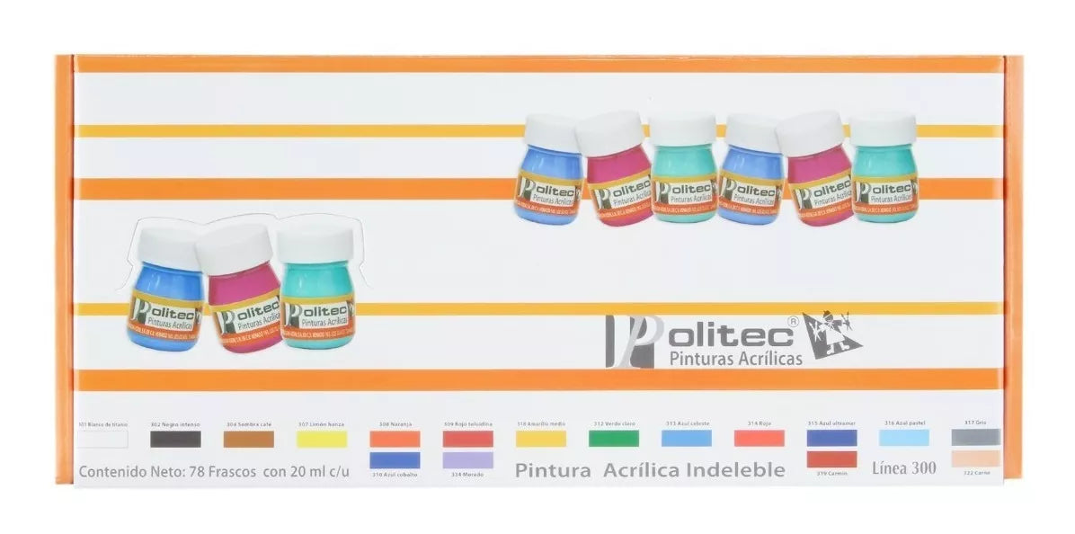 Kit Pinturas Acrílicas Politec Línea 300 Estuche 78 Frascos