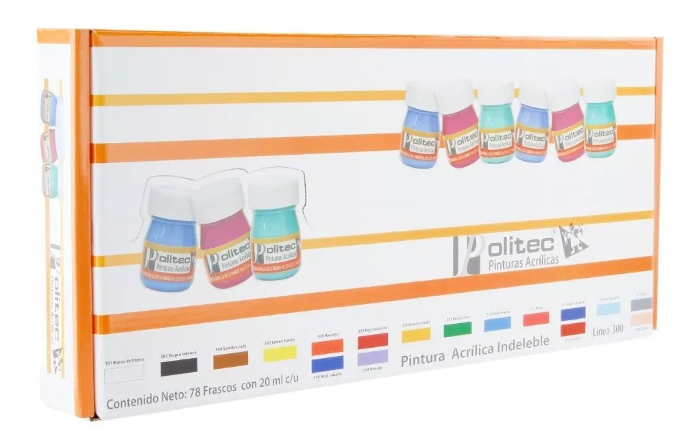 Kit Pinturas Acrílicas Politec Línea 300 Estuche 78 Frascos