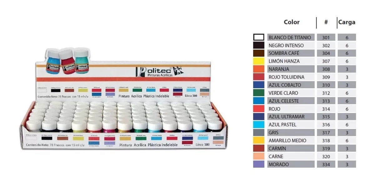Kit Pinturas Acrílicas Politec Línea 300 Estuche 78 Frascos