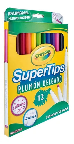 Marcadores Plumones Crayola Super Tips Lavables 12 Colores - MarchanteMX