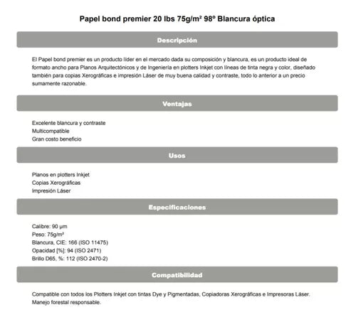 Rollo Papel Bond Premier Kronaline Bp400 Plotter 91 Cms 3 Piezas