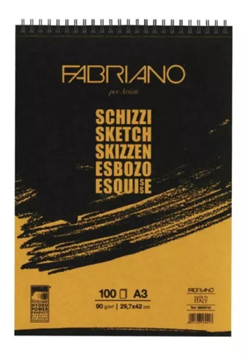 Block Fabriano Arte Sketch Esbozo Espiral 90 G A3 100 Hojas