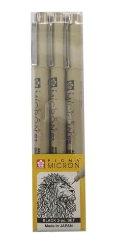 Kit Estilógrafo Pigma Micron Tinta Negra con Puntas Diferentes 3 Piezas