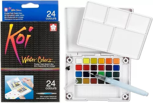 Acuarelas Sakura Koi 24 Pastillas Y Pincel Agua Estuche Arte