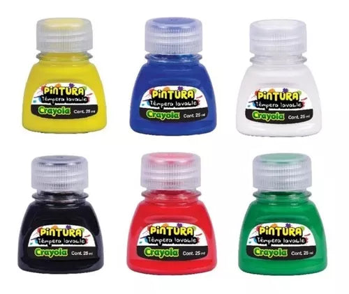 Pintura Témpera Lavable Crayola 6 Frascos De 25 Ml C/u - MarchanteMX