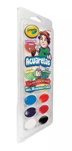 Acuarelas Crayola Base Agua Lavables 16 Colores Y 1 Pincel - MarchanteMX