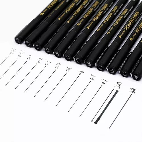 Kit Estilógrafo Profesional Negro Puntas Diferentes 12 Pzs