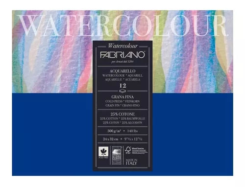 Block Fabriano Acuarela Watercolour 300g 24 X 32 Cm 20 Hojas
