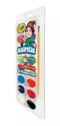 Acuarelas Crayola Base Agua Lavables 16 Colores Y 1 Pincel - MarchanteMX