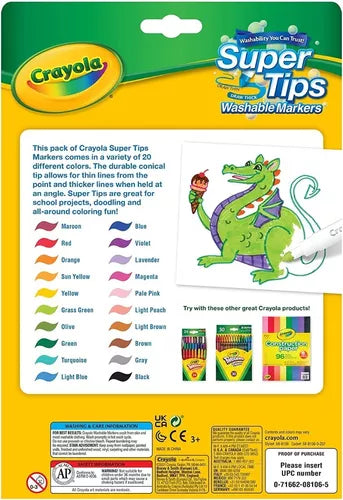 Marcadores Plumones Crayola Super Tips Lavables 20 Colores - MarchanteMX