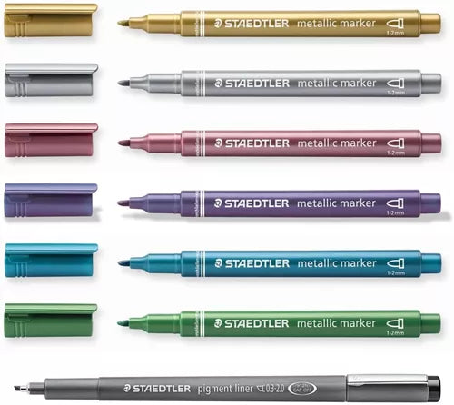 Marcador Plumón Metálico Staedtler 6 Colores Y 1 Estilógrafo