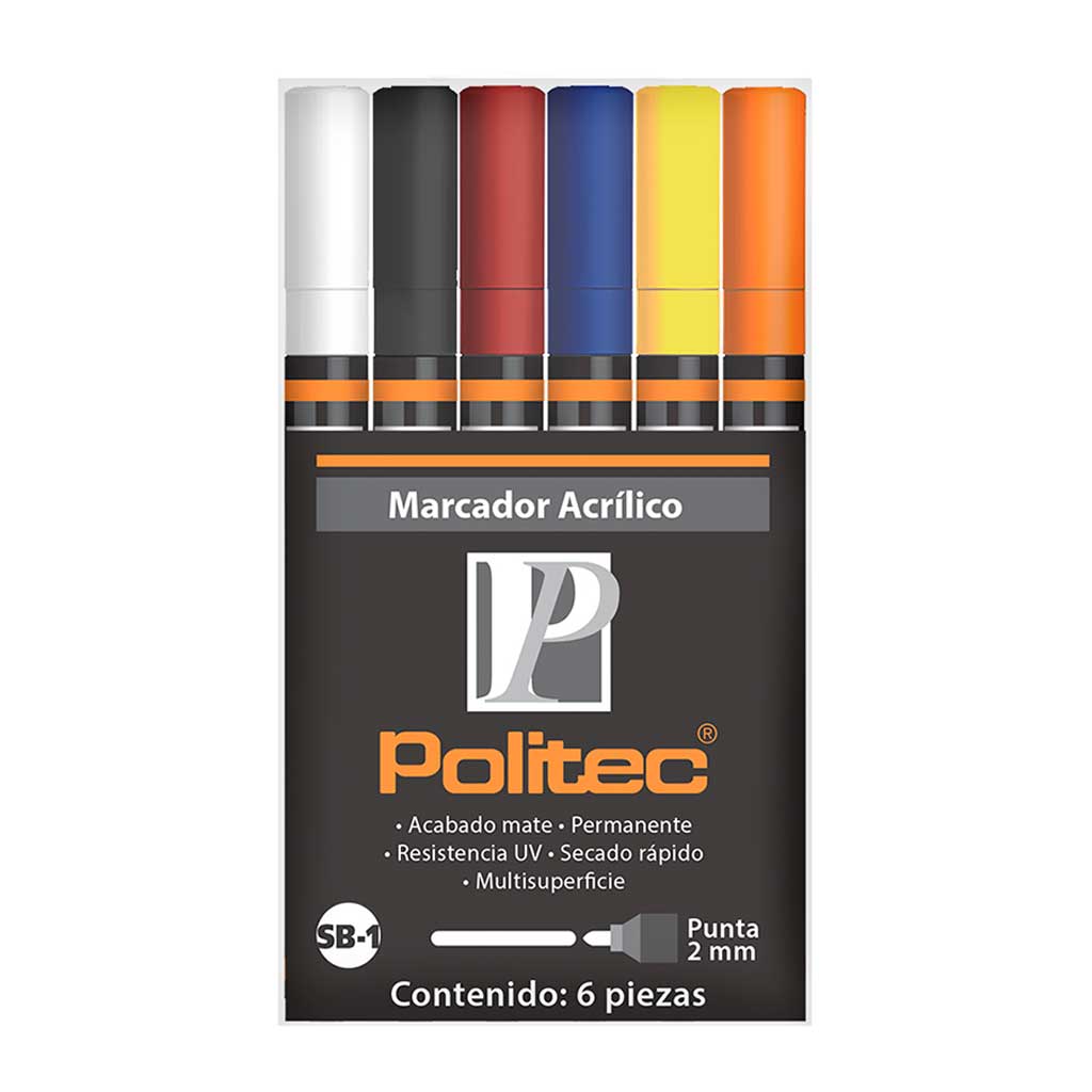 POLITEC - Set con 6 marcadores acrílicos punta 2mm
