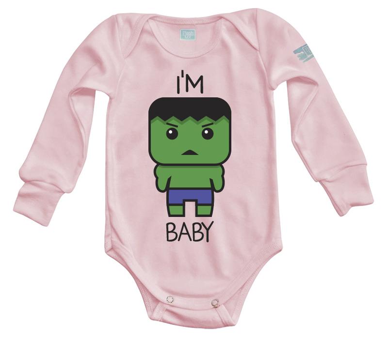 Body Bebe HolkiBaby Pañalero Plash Manga Larga Rosa 0m