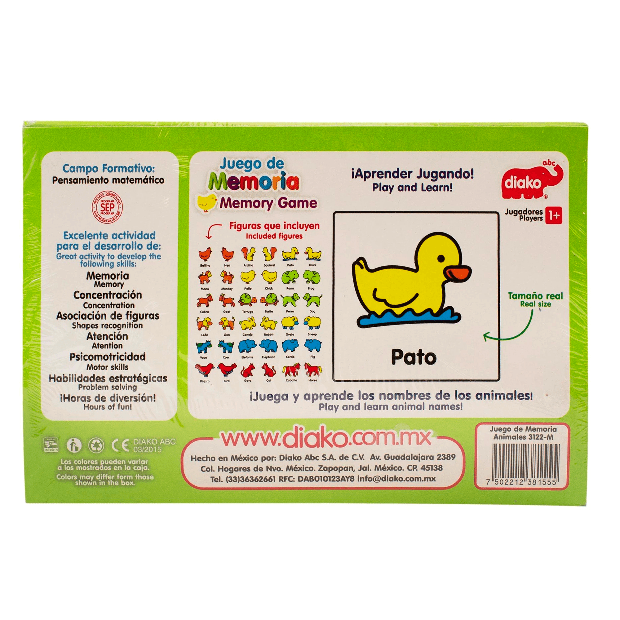 Juego De Memoría De Animales con Piezas Madera Marca Diako Juego Didáctico - MarchanteMX