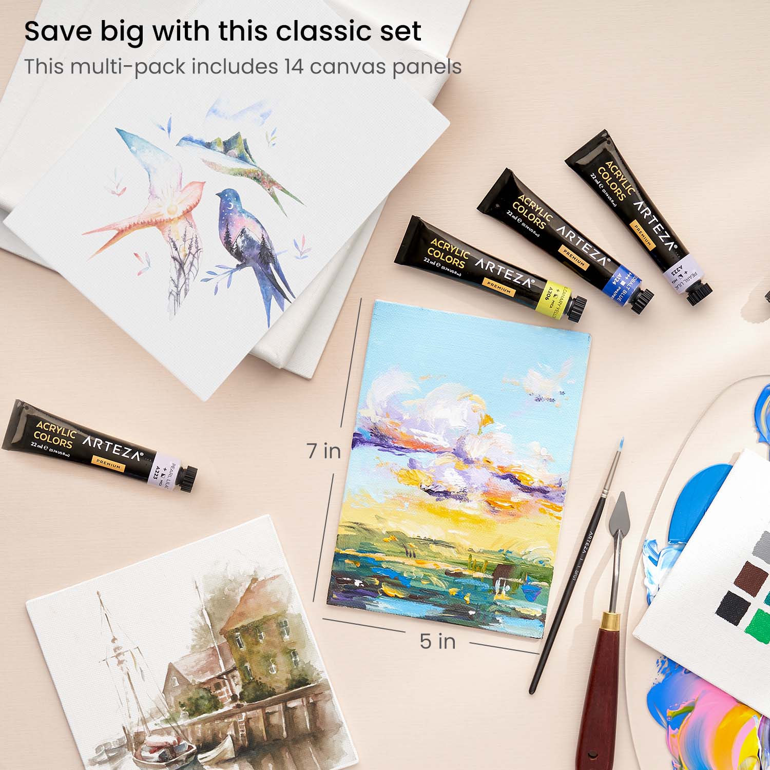 Lienzo Carton C Tela Canvas Pintura 12.7x17.8 Arteza Pack de 14