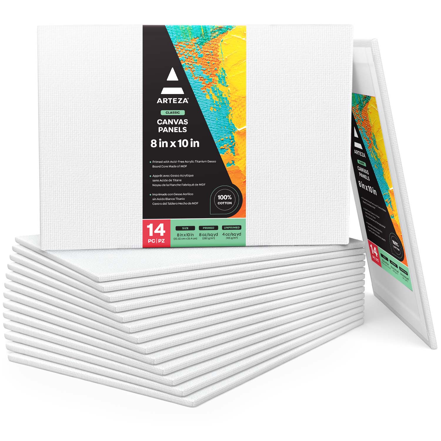 Lienzo Carton Con Tela Canvas Pintura 20.3 x 25.4 Arteza - Pack of 14